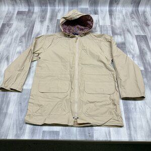 ✅ Womens S Totes Beige Hooded Raincoat Floral Lining Zip Closure PVC/Nylon Coat